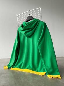 Manfinity EMRG Sudadera con capucha de manga larga con cremallera y estampado de letras de colores contrastantes para hombre