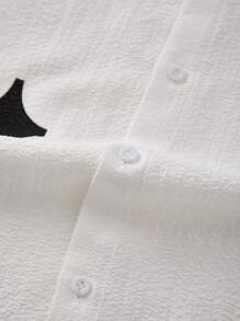 SHEIN 1 件青少年男孩休闲运动街头时尚白色翻领衬衫，纹理面料上有大字母图案，适合返校，适合生日派对、晚会、表演、婚礼、洗礼、开幕式，日常适合日常使用，适合上学，适合旅行，适合运动，适合春夏和秋季，适合白色上衣学校返校白色 T 恤 Y2k 上衣 - 白色 - 查看 8