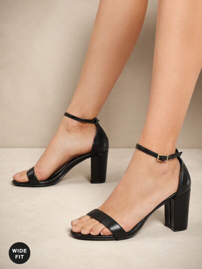 SHUZIA 宽版女式粗跟踝带凉鞋