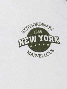 Manfinity Joysei Standard Size Men's Olive Green & White Raglan Sleeve T-Shirt Men Color Block T-Shirt New York Graphic Tee - Multicolor - View 2
