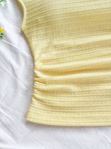 Soleia 女士纹理针织露肩褶饰修身度假上衣，适合派对、海滩、夏季 - 黃色 - 查看 5