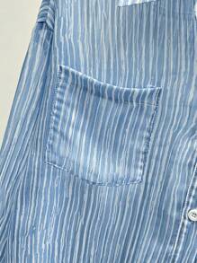 INAWLY Camisa de manga larga con bolsillo frontal, estampado de rayas y botones, de estilo casual