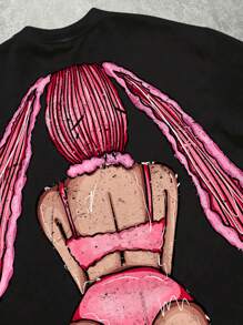 Manfinity EMRG Camiseta de manga corta de cuello redondo de corte holgado con estampado digital, versátil para el verano