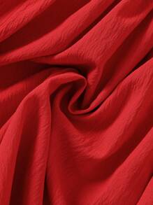 SHEIN 女婴优雅纹理面料对比蝴蝶结连衣裙 - 紅色 - 查看 5