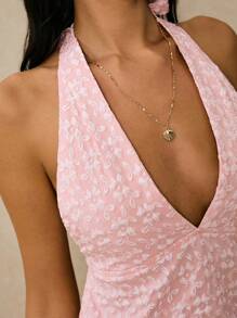 Poéselle 女士性感纯色提花露背系带吊带背心夏季上衣