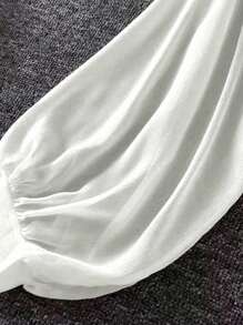 女士加大码夏季薄款灯笼袖系腰开衫 - 白色 - 查看 4