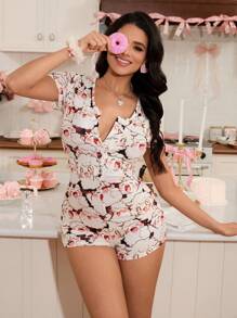 女士可爱绵羊印花睡衣连体衣 - 彩色 - 查看 7