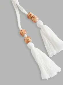 Amplova Water Soluble Lace Trim Decor Sheer Crochet Tie Front Blouse For Women White - White - View 4