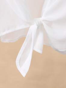 SHEIN Girls Big Tween Girl' Plain Lightweight Summer Button Up Shirt Fall Winter - White - View 6