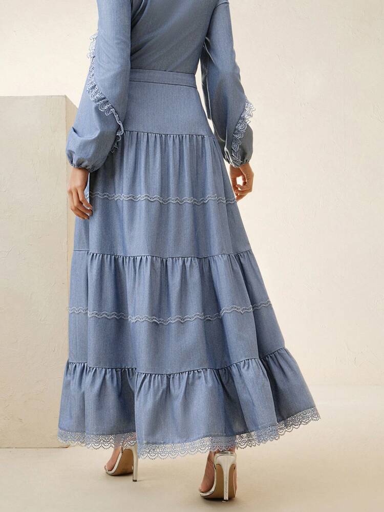 High-Quality Elegant Floral Lace Design Maxi Skirt, Fashion Formal Wear For Women
