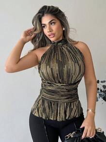 Xyvia Blusa de mujer con diseño plisado de cintura delgada y sexy - Multicolor - Ver 1