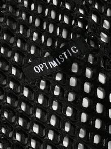 DAZY Top transparente sin sostén con parches de letras y hombros caídos para salir - Negro - Ver 3