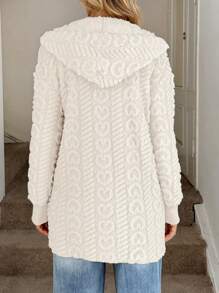 Easowa 女士连帽菱形提花纹理双面羊毛休闲通勤优雅外套，适合日常穿着，秋冬 - 杏色 - 查看 2