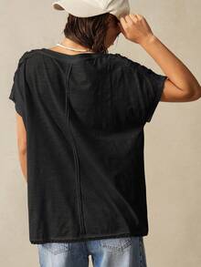 Bohemela 休闲半拉链短袖宽松女式T恤 - 黑色 - 查看 2