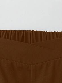 SHEIN Tall Plus Size Women Elastic Waist Casual Straight Wide Leg Pants Fall Cloth For Women - Brown - View 4
