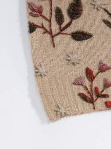 Suéter de punto holgado de manga larga con cuello redondo, estampado floral, versátil y casual para mujer de talla grande, para otoño e invierno