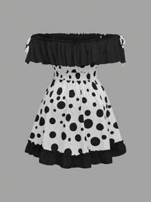 Sweetra 大码可爱甜美蘑菇露肩迷你连衣裙 - 白色 - 查看 2