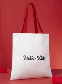 HELLO KITTY AND FRIENDS | SHEIN 1pc Of Cute Red Cartoon Pattern Canvas Tote Bag, Suitable For Students, Women, Suitable For Commuting, School, Outings, Travel, Shopping, Light, Easy To Carry, Can Hold A Computer, Kitty - White - View 6