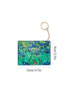 SHEIN Touch of Art 1个PU皮革鸢尾花印花卡包，可收纳硬币和现金，设有3个卡槽，配有可拆卸挂绳，方便挂在包包/衣服上，适合女性和学生，梵高风格，艺术气息，优雅，适合夏季、春季、海滩、度假等场合，可作包包挂饰。 - 彩色 - 查看 7