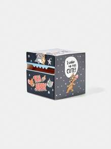 TOM & JERRY X SHEIN Black Star Cartoon Slogan & Star Pattern Sticky Notes Box - Black - View 4