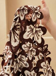 Anewsta Spaghetti Strap V-Neck Asymmetrical Butterfly Pattern Hollow Pullover Dress For Summer Beach Vacation - Multicolor - View 8