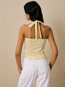 Poéselle 女式条纹印花露背挂脖时尚梭织上衣