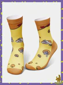 TOM & JERRY X SHEIN Letter And Cartoon Graphic Colorblock Carrot & Cheese Mid-Calf Socks - Multicolor - View 1