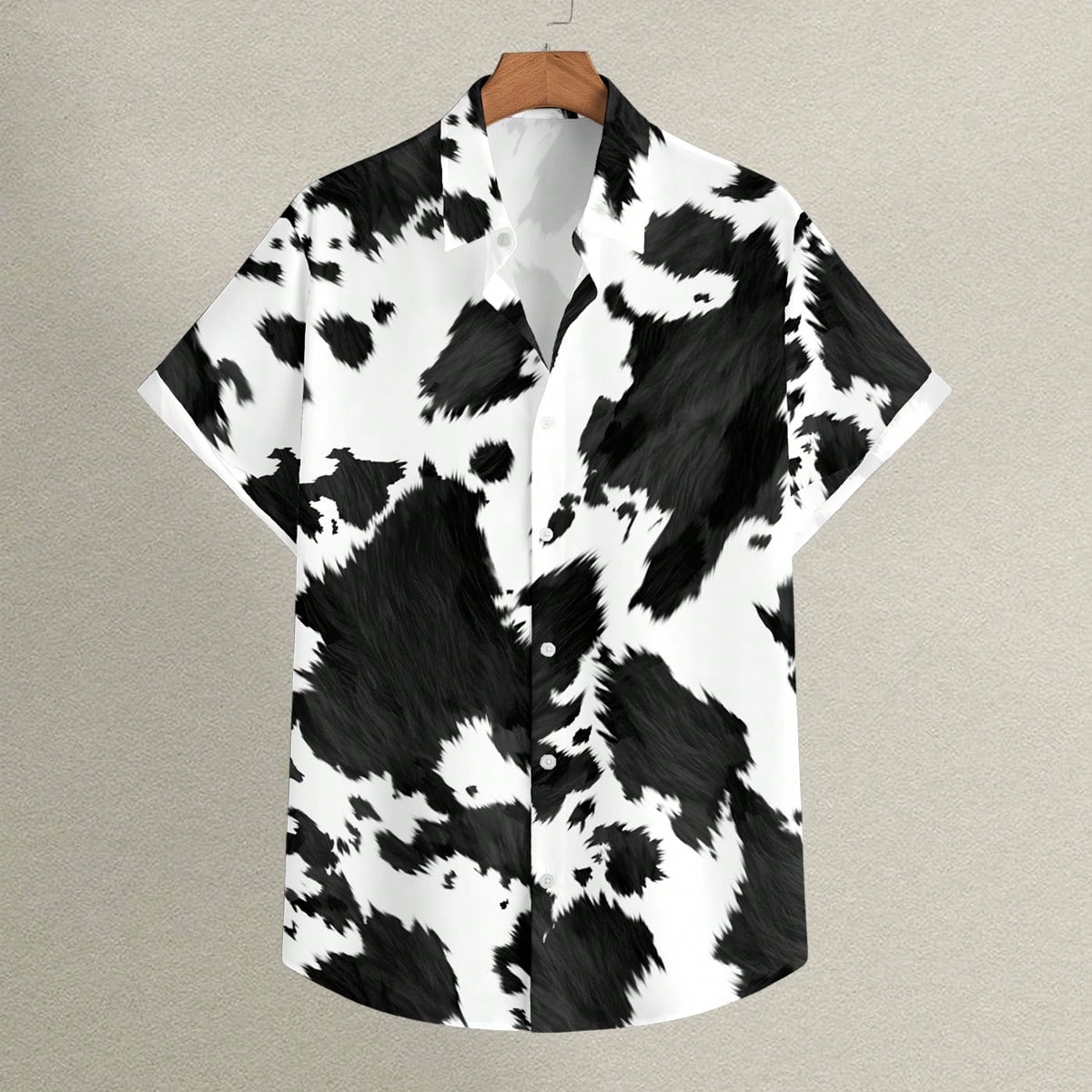 Camisa casual de manga corta de verano para hombre con botones frontales y estampado total