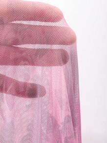 DAZY 女士碎花薄纱露肩长袖上衣，情人节度假风露肩上衣 - 玫紅色 - 查看 7