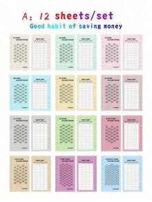 [12sheets/48sheets/Set-120sheets/Set] Pink Crocodile Print Cover 6-Ring A6 Money Saving Day Challenge Dollar/Euro Tracker Loose Leaf Paper - Multicolor - View 12