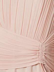 Aveloria Rosie Novo Elegante Vestido Longo de Manga Longa em Estilo Francês Refinado, Cor Sólida, Chiffon, Decote Redondo, Pregas, Cordão na Cintura, Bainha Assimétrica - Rosa chiclete - Visão 7