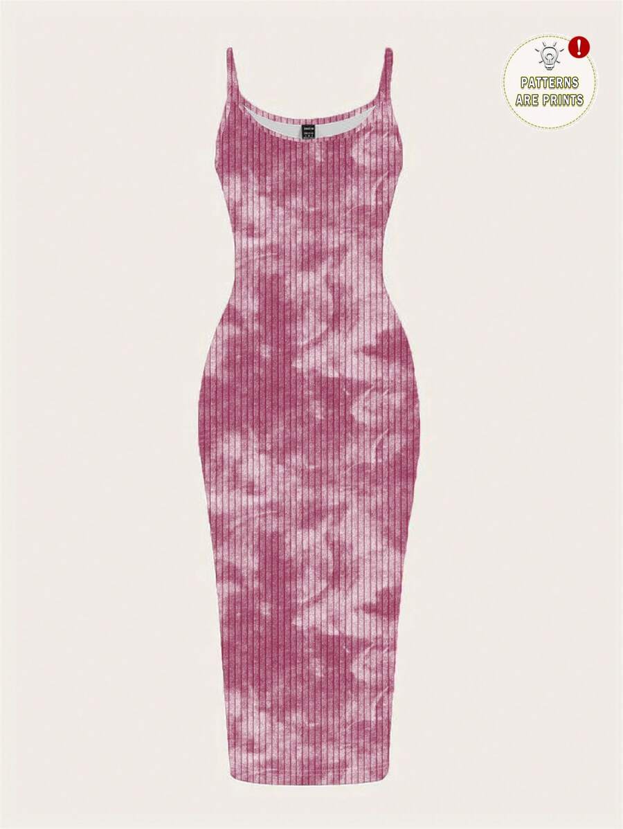 SHEIN EZwear 休闲简约全长扎染印花长裙,修身版型,适合夏季 - 彩色 - 查看 1