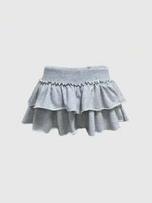 ROMWE Grunge Punk 音乐节做旧卫衣面料低腰荷叶边下摆迷你裙女款