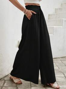 Easowa Paperbag Waist Wide Leg Trousers - Black - View 7