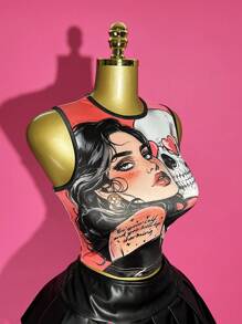 Slaydiva 2025 Sommer Neue Musikfestival, Geburtstags Party, Abschluss Saison Studenten, Alltägliches Tragen, Virale, Damen Wellenprint Ärmelloses Figurbetontes Crop Trägershirt