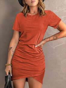 SHEIN LUNE Vestido ajustado unicolor fruncido bajo tulipán