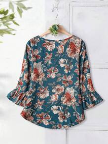 Rusticease 女式全身印花休闲圆领 3/4 袖衬衫，夏季女式花卉上衣女式花卉上衣女式休闲上衣女式休闲上衣花朵上衣女式花卉上衣 - 彩色 - 查看 2