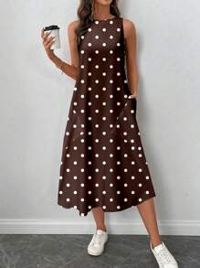 SHEIN LUNE Women's Casual Polka Dot Pattern Mid-Length Dress, Suitable For Spring/Summer Suitable For Going Out Chic Dress,Casual - Multicolor - View 4