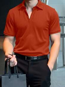 Manfinity Homme Men's Solid Color Casual Fashionable Short Sleeve Polo Shirt, Summer