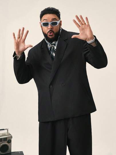 EASEVO 大码男士宽松黑色梭织长袖西装外套，适合秋冬