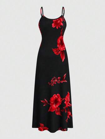 SHEIN Clasi Plus Size Women Floral Print Casual Camisole Dress