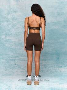 GLOWMODE 4.3" FeatherFit™ Level Up Buttery-Soft Stretchy Sweat-Wicking Active Biker Shorts Low Impact Yoga Pilates Barre Studio Daily Casual Wear - Chocolate Brown - View 3