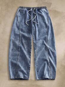 EASEVO Quần Jeans Dài Dệt Xanh Rộng Cho Nam Size Lớn - Màu xanh nhạt - Xem 6