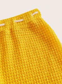 Amplova Quần short mini họa tiết ren màu tương phản cạp thấp dành cho nữ - Màu vàng - Xem 3