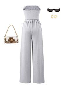 Bộ đồ liền thân dệt kim màu trơn không dây rộng rãi, thoải mái, đa năng hàng ngày dành cho thanh thiếu niên - Màu Xám nhạt - Xem 2