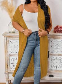 EMERY ROSE Áo len cardigan dài tay màu trơn cỡ lớn đa năng thường ngày - Màu vàng - Xem 4