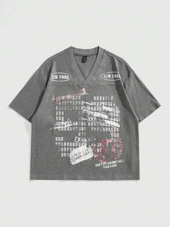 Street Life Camiseta de manga corta cuello en V con estampado de letras para hombre, uso casual y versátil para el verano