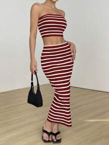 Lunelith SHEIN Lunessa 2pcs/Set Women Striped Casual Daily Fashion Sweaters