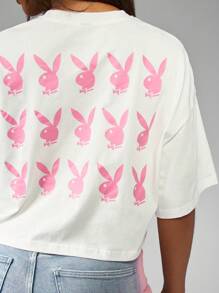 Missguided x Playboy Oversized Lifestyle Short Sleeve Bunny Logo Crop Top Summer Festival Casual T-Shirt Streetwear Collection