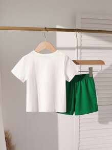 SHEIN Playful Pals Baby Boys Casual Cute Cartoon Dinosaur Graphic Print Short Sleeve T-Shirt And Shorts 2 Pieces Set